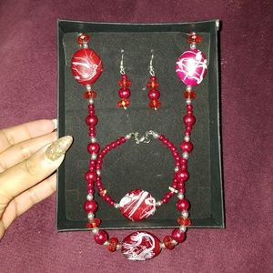 Burgundy and silver 3 piece set